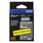 Etiqueta Amarilla Continua Laminada Con Adhesivo Super Resistente Brother Tzes621 - De 9 Mm De Ancho X 8 Mts De Largo. Impresión En Negro.