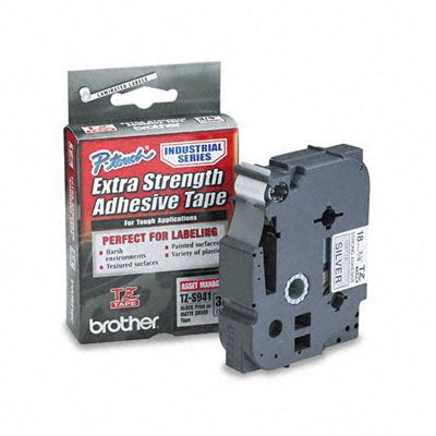 Etiqueta Plata Continua Laminada Con Adhesivo Super Resistente Brother Tzes941 – De 18 Mm De Ancho X 8 Mts De Largo. Impresión En Negro.