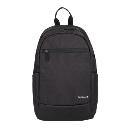 Backpack Basic Black Techzone Tzlbp15 15.6 Pulgadas, Color Negro, 2 Bolsos Laterales Y 1 Frontal, Tirante Acojinado. Garantia Limitada De Por Vida