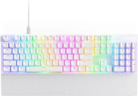 Teclado Alambrico Gamer Nzxt Kb-001Nw-Us Function 2, Optomecanico, Rgb, Reposamuñecas, Switch Gateron Red, Ingles, Color Blanco