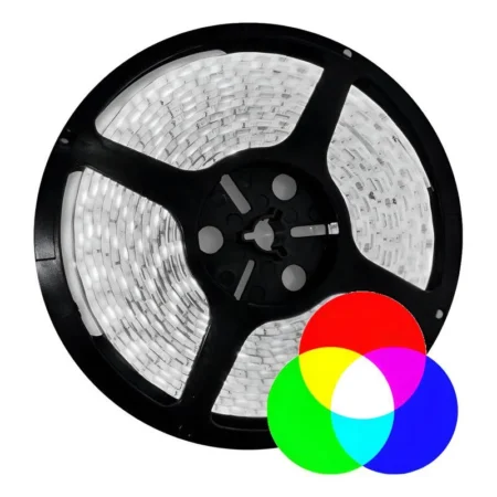 TIRA LED RGB MULTICOLOR 5050 IP65 5M/16 COLORES DIFERENTES/ELIMINADOR 127V A 12V 2A/40 W