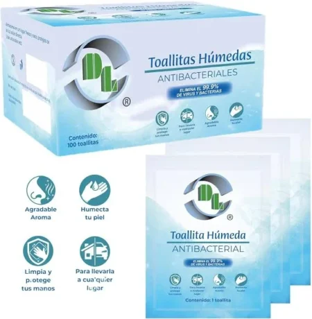 TOALLITAS HUMEDAS LIMPIADORAS GHIA 100 PZS PROTECCION ANTIBACTERIAL, GLS-016