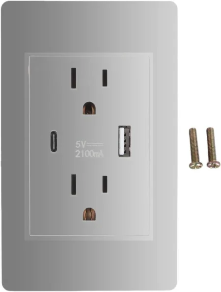 CONTACTO DUPLEX CON PUERTOS USB TIPO A Y C THORSMAN CONTACTHO/15 A/100 – 240 V/USB 5 V/INCLUYE LA PLACA