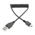 Cable Espiral USB 2.0 Tripp-Lite U030-006-Coil - USB A, Mini-USB B, Macho/Macho, 1, 8 M, Negro