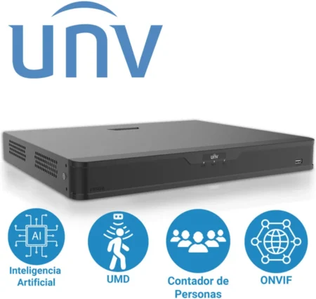 Nvr 16 Canales Unv Nvr302-16B-P16-Iq 12Mpx/16 Puertos PoE/Ultra 265/H.265/H.264/Ia/Analiticas/2Hdd-Hasta-10Tb/Serie Easy