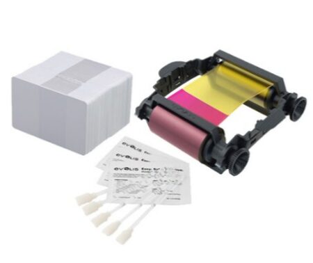 Kit De Consumible Para Badgy ( Vbdg205Eu ) Incluye 1 Cinta Para 100 Impresiones A Color – 100 Tarjetas De Pvc Blancas De 30 Milésimas.