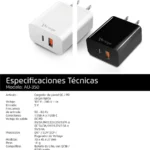 ##CARGADOR DE PARED VORAGO AU-350-WH USB-A Y USB-C BLANCO 20W/3.0A (OPENBOX)
