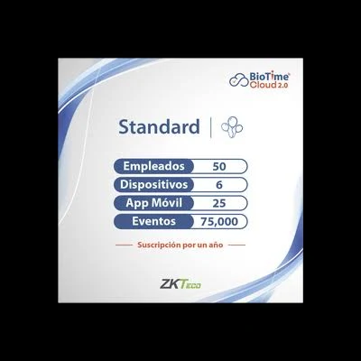 LICENCIA STANDART BIOTIME CLOUD 2.0 ZKTECO/50 USUARIOS/6 DISPOSITIVOS/ANUAL/ZKT0820132