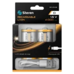 Bateria Alcalina Steren Bat-D2 No Recargables, Tipo D, 1.5V, 2 Piezas