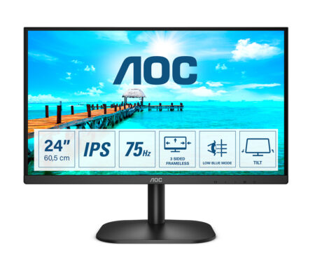 Monitor LED IPS AOC 24 24B2Xh /Negro/HDMI Y VGA/16:9/1920X1080/75Hz/100X100 Mm/250C/M2/Flickerfree