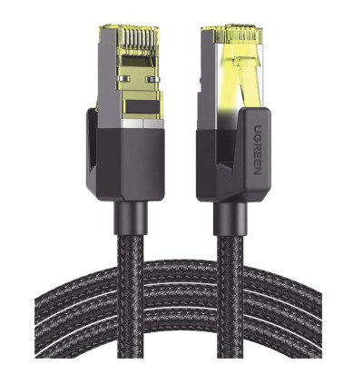 Cable De Red Cat7 De 3 Metros Ugreen 80424 Redondo Con Malla De Nylon/Color Negro