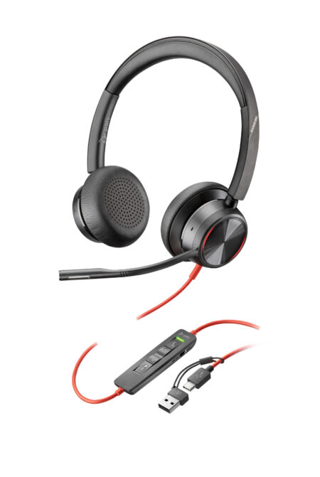 Diadema Audifonos C/Microfono Alambricos Poly Blackwire 8225/2.2M/USB-C/A/Control Para Llamadas/Color Negro-Naranja/8X223Aa
