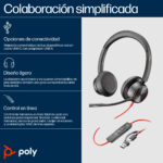 Diadema Audifonos C/Microfono Alambricos Poly Blackwire 8225/2.2M/USB-C/A/Control Para Llamadas/Color Negro-Naranja/8X223Aa