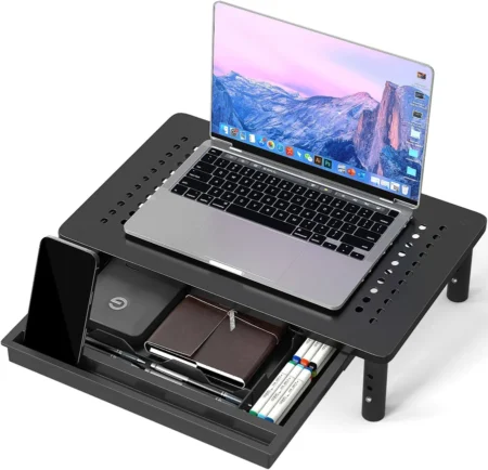 Base Para Monitor De Escritorio/Elevador Ajustable/23Cm Ancho/37Cm Largo/Acero/Color Negro