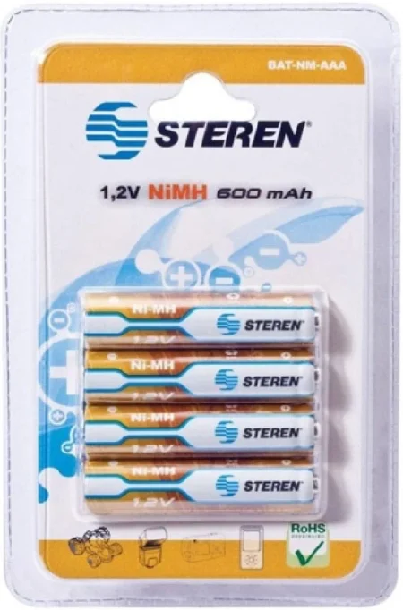 Bateria Recargable Steren Bat-Nm-Aaa Tipo Aaa, 1.2V, Nimh, 600 mAh, 4 Piezas