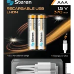 Bateria Recargable Steren Bat-Li-Aaa2 USB "Aaa" 2 Piezas, 1.5V, 370 mAh