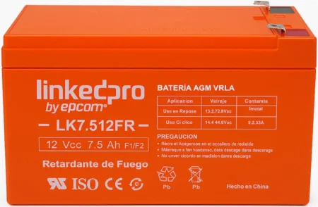 Bateria Linkedpro Lk7.512Fr/12V/7.5Ah/Ul/Agm/Vida Util Promedio De 5 Años/Retardante A La Flama/Incluye Adaptador