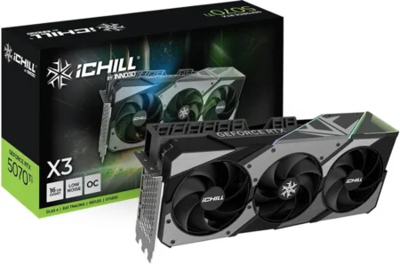 T/Video Inno3D C507T3-16D7X-176069R Geforce Rtx 5070 Ti Ichill X3/16Gb Gddr7/PCI-E 5.0/HDMI/DP/Color Negro-Plata