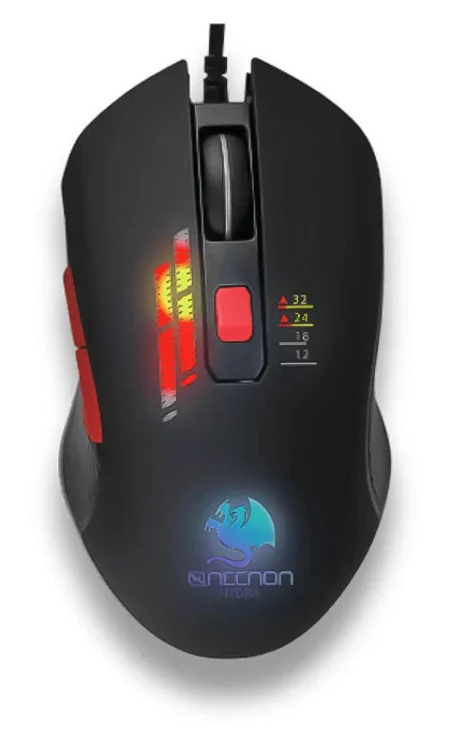Mouse Gaming Necnon Ncgmhy01Rg USB 2.0 Alambrico 3200 Dpi, 6 Botones,Negro