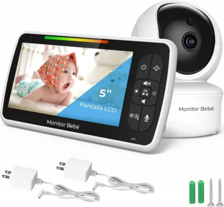 Camara De Vigilancia Con Monitor 5″ Para Bebes/Con Dialogo 5Inch/Microfono/Color Blanco