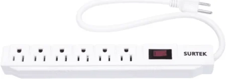 Barra Multicontacto Surtek Sys-136221 Con Supresor De Picos 450J/Voltaje De Entrada 127Vca Nema 5-15P/Con 6 Salidas Nema 5-15R/Color Blanco