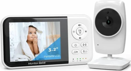 Camara De Vigilancia Con Monitor 3.2″ Para Bebe/Vision Nocturna Por Infrarrojos/Audio Bidireccional/Control De Temperatura/Nana Cesar/Color Blanco