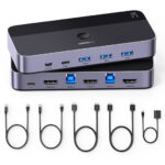 Switch Conmutador Kvm Ugreen HDMI 4K/2 Entradas/1 Salida/4 Puertos USB 3.0/HDR/Indicador LED/Compatible Win/Macos/Linux/Carcasa De Aluminio/15707