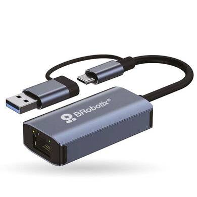 Convertidor USB A RJ45 Dual Gigabit (Conector USB A V3.0 Y Tipo C – RJ45) Color Plata – 406511, Brobotix