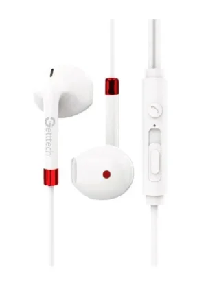 AUDIFONOS AURICULAR C/MICROFONO GETTTECH MI-1440R SHARP/TRACK 1.2 METROS, 3.5MM, BLANCO/ROJO