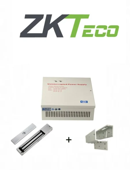 Contrachapa Magnetica Zkteco Lm2805 + Yp902123/200Kg/Incluye Soporte De Instalacion Zl/Gabinete Metalico/Salida De 12Vdc A 3A/Soporta Bateria De Respaldo