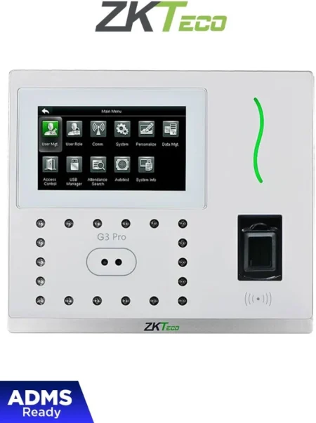 CONTROL DE ACCESO FACIAL ZKTECO G3PRO – IK7/12000 ROSTROS/20000 HUELLA DIGITAL BIOID+/20000 TARJETA ID 125KHZ/6000 VERIFICACION POR PALMA/200000 EVENTOS/CONEXION TCP/IP/BATERIA INCLUIDA