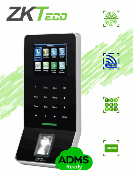 Control De Acceso Y Asistencia Zkteco F22 Mf/3000 Huellas/5000 Tarjetas Mifare/Teclado Tactil/Sensor De Huella Bio Id/Conexion Tcpip/WiFi/Adms Gratis