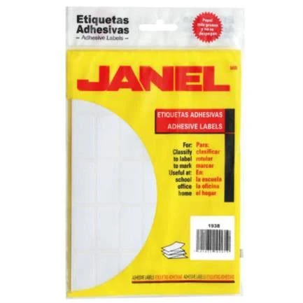 Sobre C/280 Etiquetas Adhesivas Janel 1002010100 Clasicas Escolar No. 20/20 20X105Mm/Color Blanco