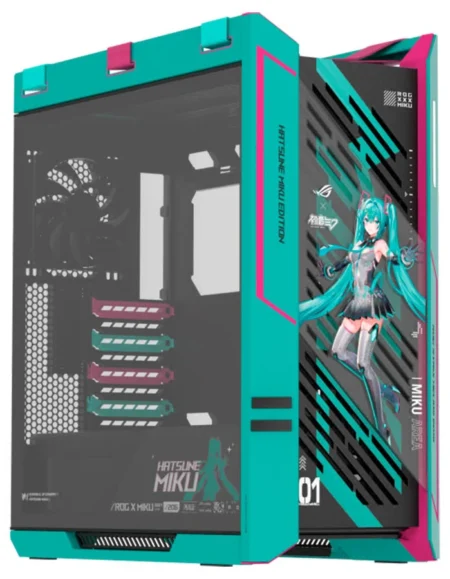 Gabinete ASUS Rog Strix Helios Ii Gx601S Hatsune Miku/Midi-Tower/Ventana Cristal Templado/Sin Fuente/4 Ventiladores Instalados/Color Turquesa/ATX/Eatx/Micro-ATX/Mini-Itx