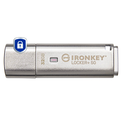 MEMORIA USB 32GB KINGSTON IKLP50/32GB, IRONKEY LOCKER+50, XTS-AES-USBTOCLOUD, COLOR PLATA