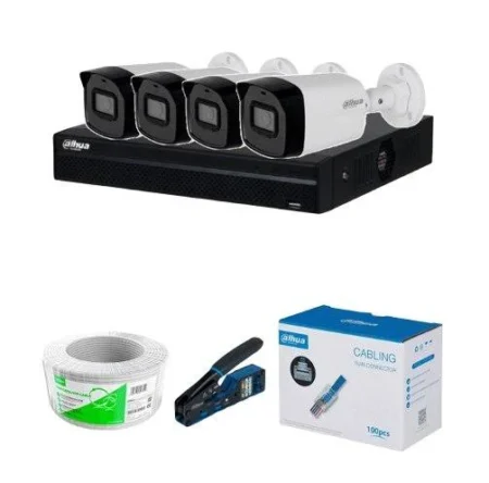 Kit IP Inalambrico Dahua Dhi-Nvr1104Hs-P-S3/H + 2 Dh-Ipc-B1E20 Nvr 4 Canales/2 Camaras Ipc-B1E20/Bobina De 100M/Caja Con 100 Plugs/Pinza De Corte De Plugs/Disco Duro De 1Tb