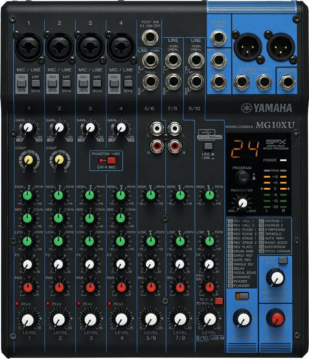 Mezcladora De Audio Yamaha Mg-10Xu/10 Canales/Perillas/4 Entradas De Microfono/Linea/3 Entradas Estereo/Efectos/USB