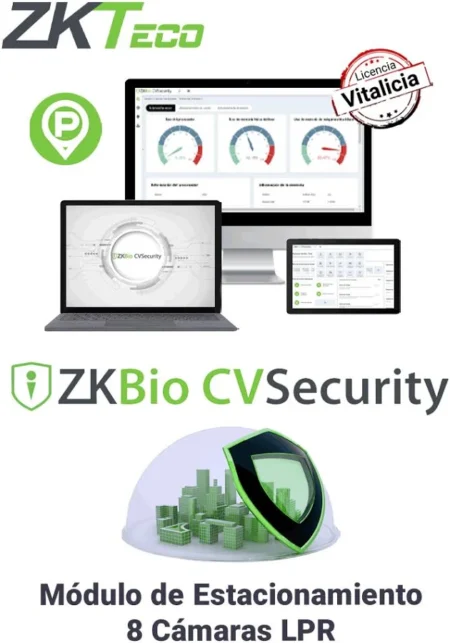 Modulo Vitalicio De Acceso Por Placas Vehiculares Zkteco Zkbiocv-Park-P8/Para Biocvsecurity/30000 Usuarios/2000 Areas/2000 Departamentos/Soporta 8 Camaras Lpr O Tbm