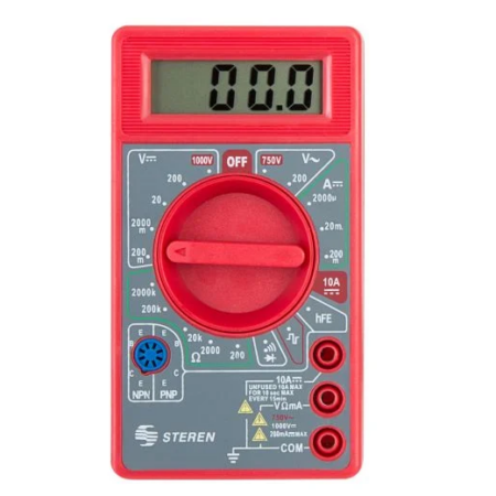 Multimetro Digital Steren Mul-005 0.002-1000V, Temperatura 0 A 50°C, Pantalla LCD, Rojo