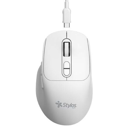 Mouse Inalambrico Recargable Stylos/1600 Dpi/6 Botones/Blanco