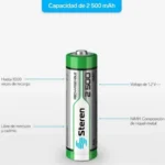 Bateria Recargable Steren Bat-Nm-Aa/2500 Tipo Aa, 1.2V, 2500 mAh, 4 Piezas