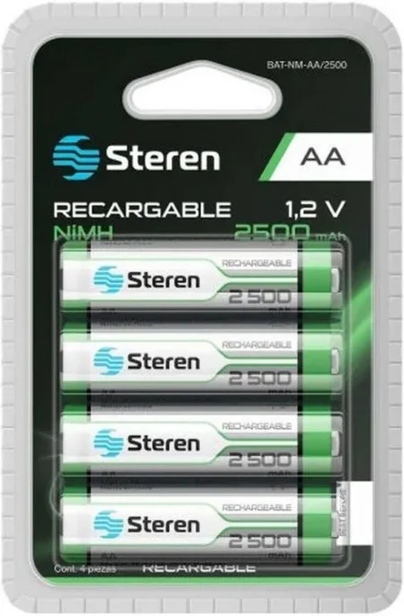 Bateria Recargable Steren Bat-Nm-Aa/2500 Tipo Aa, 1.2V, 2500 mAh, 4 Piezas