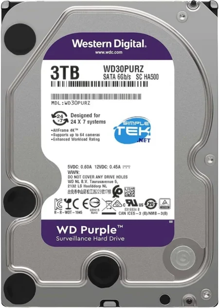 D. Duro Wd 3Tb 3.5″ SATA Purple Wd30Purz 24X7 P/Cctv