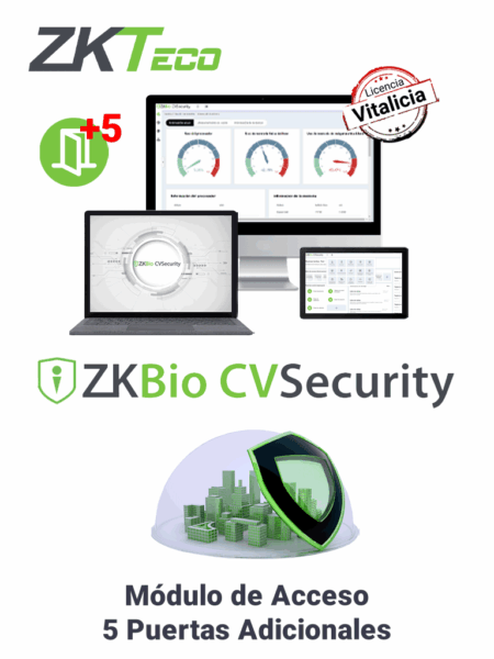 Licencia De Control De Acceso Zkteco Zkbiocv-AC-Addon-P5/Para Agregar 5 Puertas Adicionales En Biocvsecurity/Se Necesita Tener Una Licencia Base