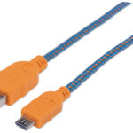Cable USB V2.0 A-Micro B Alta Velocidad C/Recubrimiento Textil 1M Manhattan 394024 Azul/Naranja