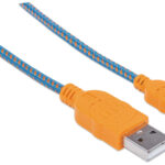 Cable USB V2.0 A-Micro B Alta Velocidad C/Recubrimiento Textil 1M Manhattan 394024 Azul/Naranja
