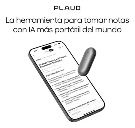 Grabadora De Voz Ai Plaud Notepin 64Gb/Transcripcion Y Resumen/Compatible Con 112 Idiomas/Hasta 20 Horas De Grabacion/Color Gris