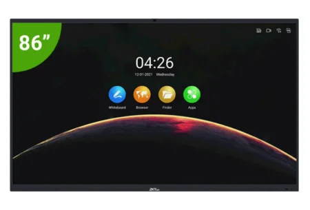 Pantalla Interactiva 86″ Zkteco Zk-Iwb86B/4K UHD/Android/Bisel Delgado/Camara Integrada 13Mpx/Matriz De 6 Microfonos/20 Puntos Multi-Touch/Proyeccion Inalambrica Mediante WiFi