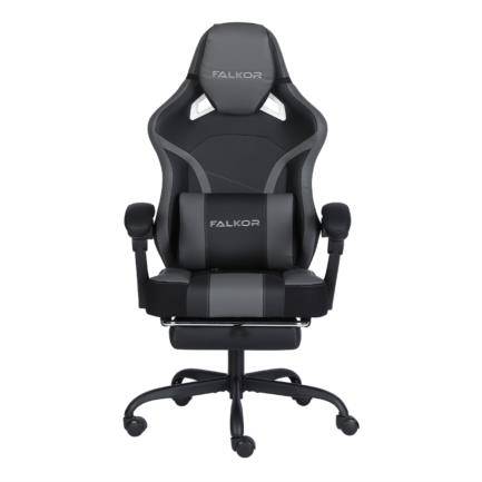Silla Gamer Nextep Falkor/Gris-Negro/Hasta 120Kg/De Piel Sintetica/Ergonomica/Con Reposa Pies/Ne-463G