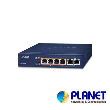 Switch Planet Fsd-604Hp De 4 Puertos Con PoE 802.3Af +2 Puertos 10/100Mbps No Administrable